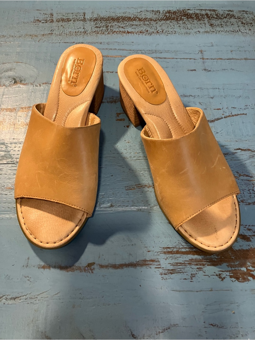 Born Tan Leather Open-Back Slide Mules Comfortable soles